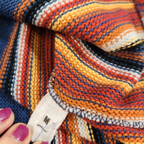 Striped Mod 70s Hippie Shirt Wooden Button Flare Sleeves QUEEN Brand Size M Vtg - Picture 9 of 11